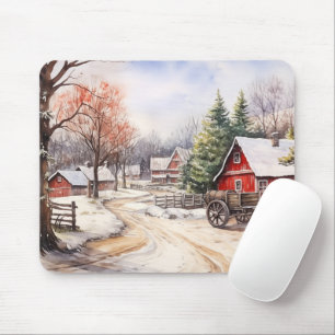 Vintager Bauernhof im Winter Mousepad