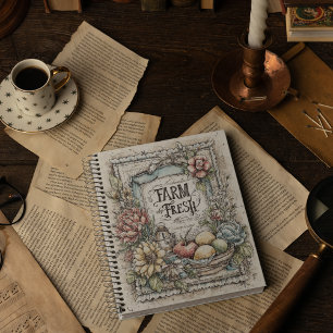 Vintager Bauernhof Muster für frische Früchte und  Notizblock