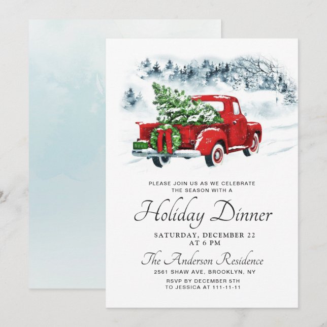 Vintager Bauernhof Roter LKW Weihnachtsfest Abende Einladung (Vorne/Hinten)