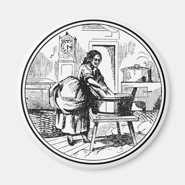 Vintager Bauernhof Waschsalon Illustration Weiß Magnet (Vorne)