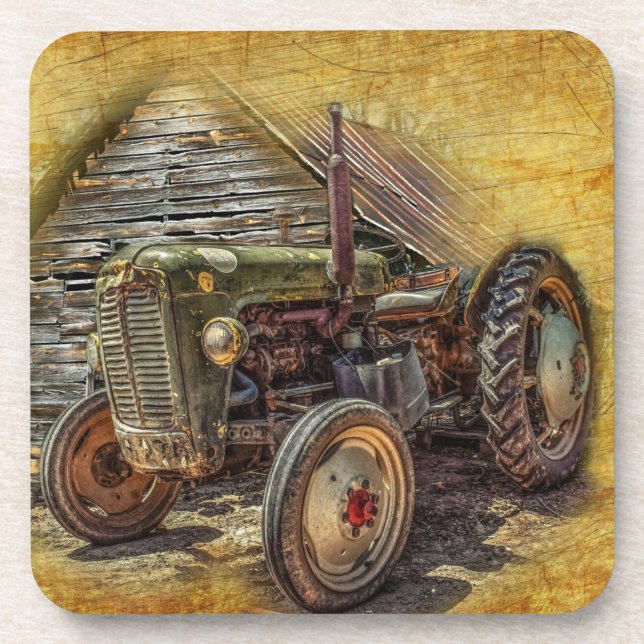 Vintager Bauerntraktor Getränkeuntersetzer (Vorderseite)