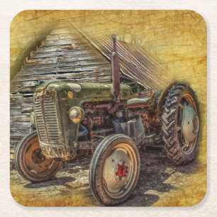 Vintager Bauerntraktor Rechteckiger Pappuntersetzer