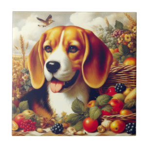 Vintager Beagle Welpenmalerei Fliese