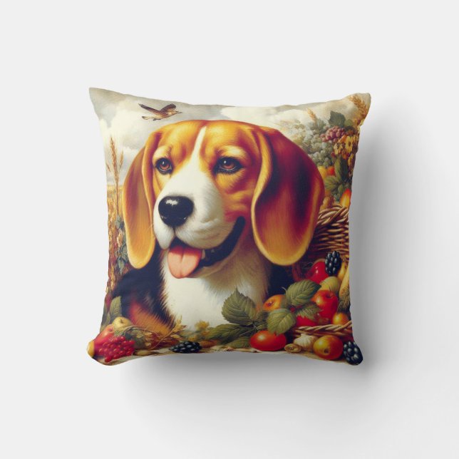 Vintager Beagle Welpenmalerei Kissen (Vorderseite)