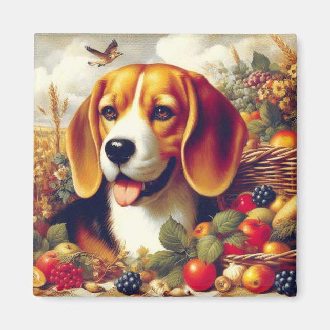 Vintager Beagle Welpenmalerei Magnet (Vorne)
