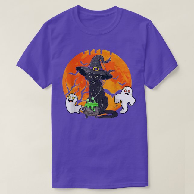 Vintager Beängstigender Halloween-Schwarzkatzenhut T-Shirt (Design vorne)
