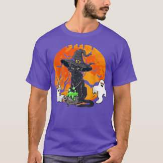 Vintager Beängstigender Halloween-Schwarzkatzenhut T-Shirt