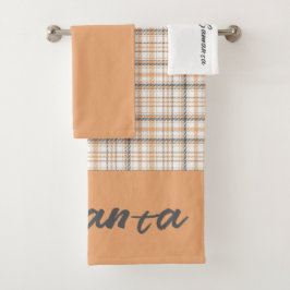 Vintager, beige-orangefarbener Name Badhandtuch Set