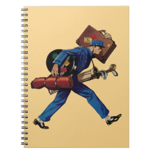 Vintager Bellhop in Uniform, Suitcase und Golf Clu Notizblock