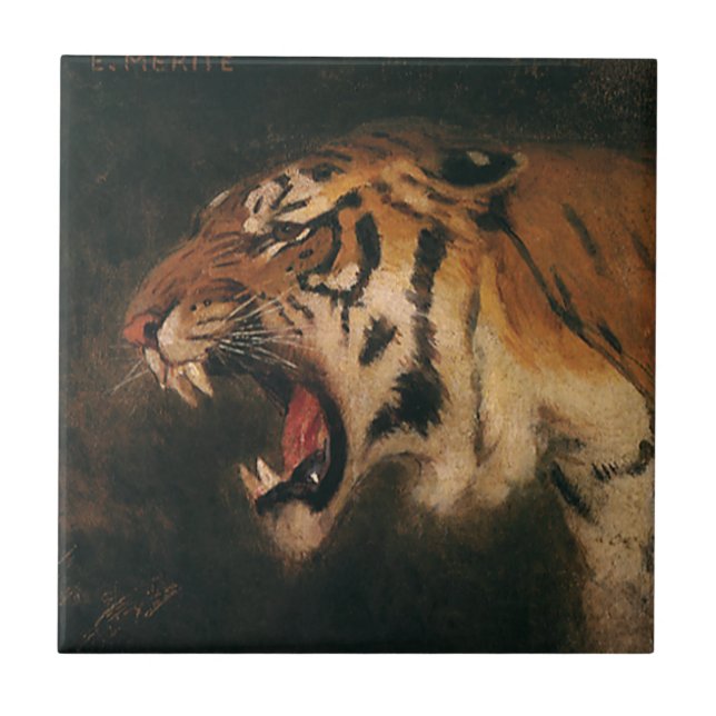 Vintager Bengalischer Tiger Big Cat Roaring, Wildt Fliese (Vorderseite)