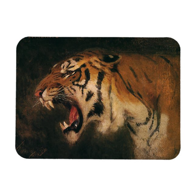 Vintager Bengalischer Tiger Big Cat Roaring, Wildt Magnet (Horizontal)