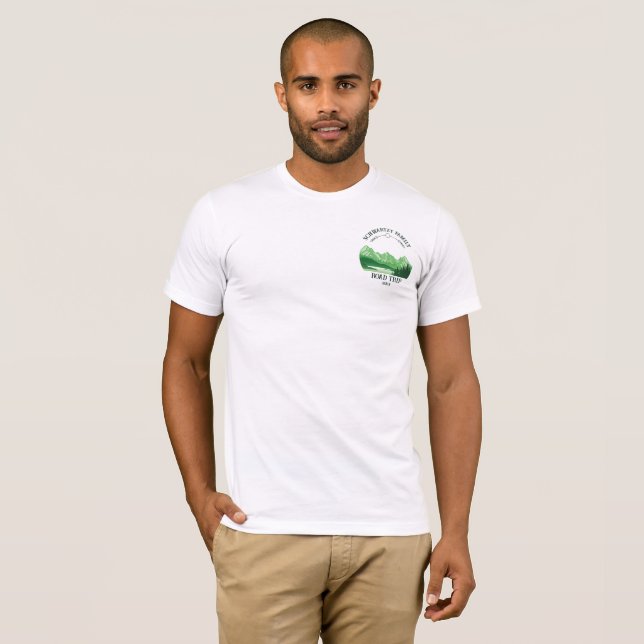 Vintager Berg Sonnenuntergang Außensee Retreat Grü T-Shirt (Vorne ganz)