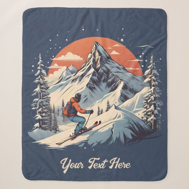 Vintager Bergpin Skifahren orange Sonnenuntergang Sherpadecke (Vorderseite)
