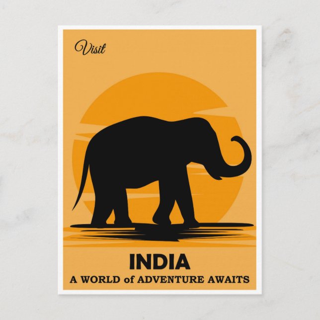 Vintager Besuch in Indien Elefantenreise Postkarte (Vorderseite)