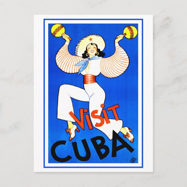 Vintager Besuch in Kuba Reiseplakat Postkarte (Vorderseite)