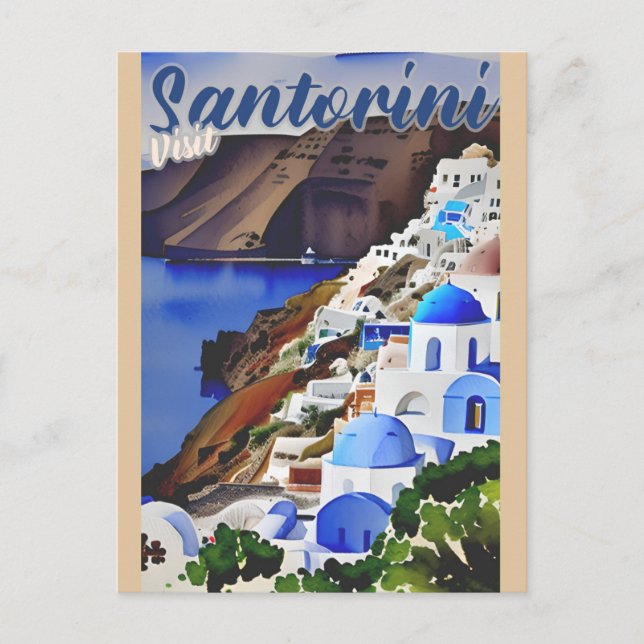 Vintager Besuch Santorini Griechenland Griechenlan Postkarte (Vorderseite)