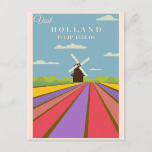 Vintager Besuch von Holland Tulip Fields Travel Po Postkarte