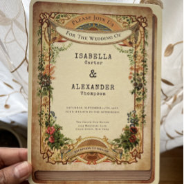Vintager Bibliotheksbuchüberzug Storybook Garden Einladung