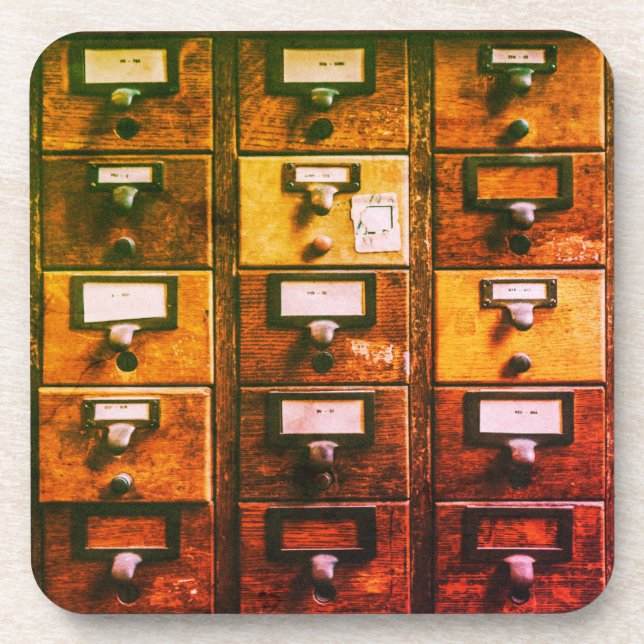 Vintager Bibliothekskartenkatalog Getränkeuntersetzer (Vorderseite)