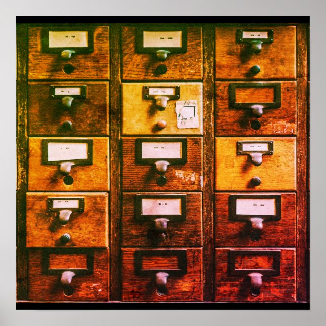 Vintager Bibliothekskartenkatalog Poster (Vorne)