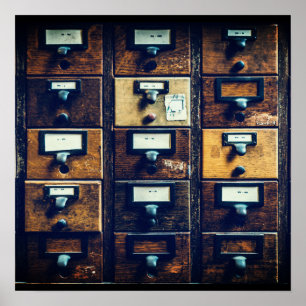 Vintager Bibliothekskartenkatalog Poster