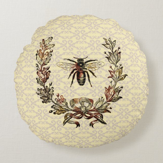 Vintager Bienenreath Rundes Kissen (Vorderseite)
