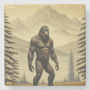 Vintager Bigfoot in den Bergen und Pinien Steinuntersetzer