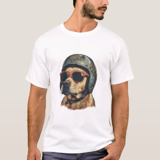 Vintager Bikerhund mit Helm und Sonnenbrille T-Shirt