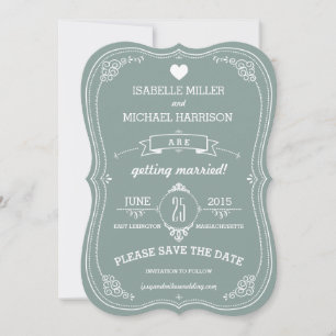Vintager Bildlauf bei grüner Hochzeit Das Datum sp Save The Date