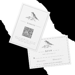 Vintager Bird Black and White QR Code Hochzeit Begleitkarte