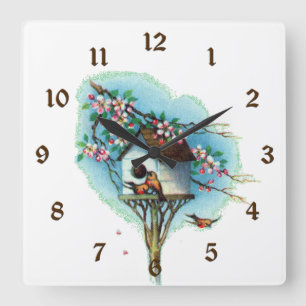 Vintager Birdhouse Quadratische Wanduhr