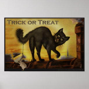 Vintager Black Cat Trick oder Humorisches Poster b