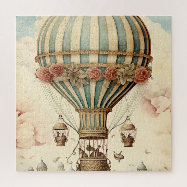 Vintager Bläserblauer Streifen Heißluftballon (Vertikal)