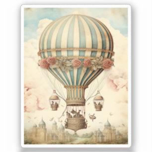 Vintager Bläserblauer Streifen Heißluftballon Aufkleber