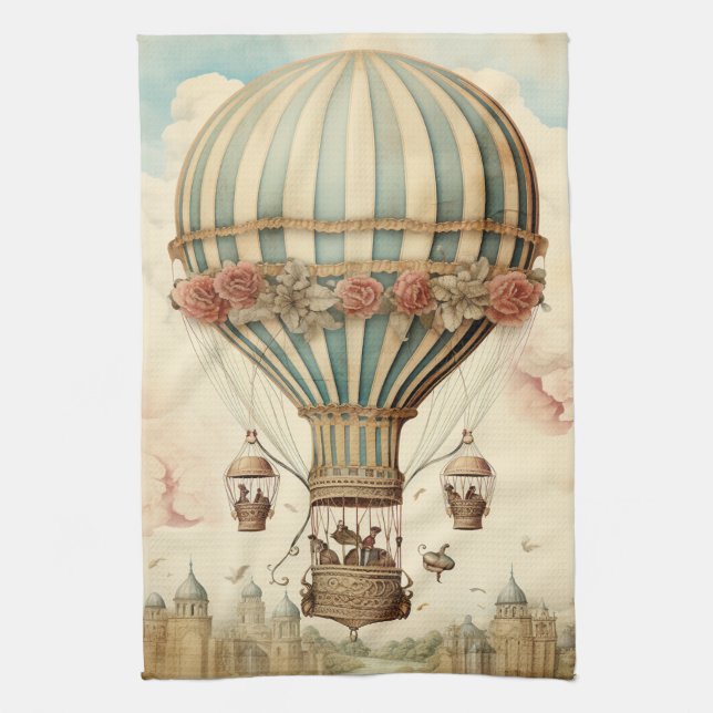 Vintager Bläserblauer Streifen Heißluftballon Geschirrtuch (Vertikal)