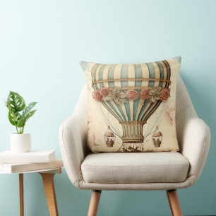 Vintager Bläserblauer Streifen Heißluftballon Kissen