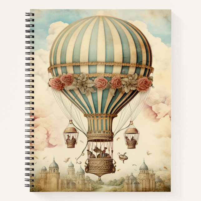 Vintager Bläserblauer Streifen Heißluftballon Notizbuch (Vorderseite)