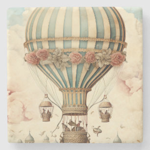 Vintager Bläserblauer Streifen Heißluftballon Steinuntersetzer