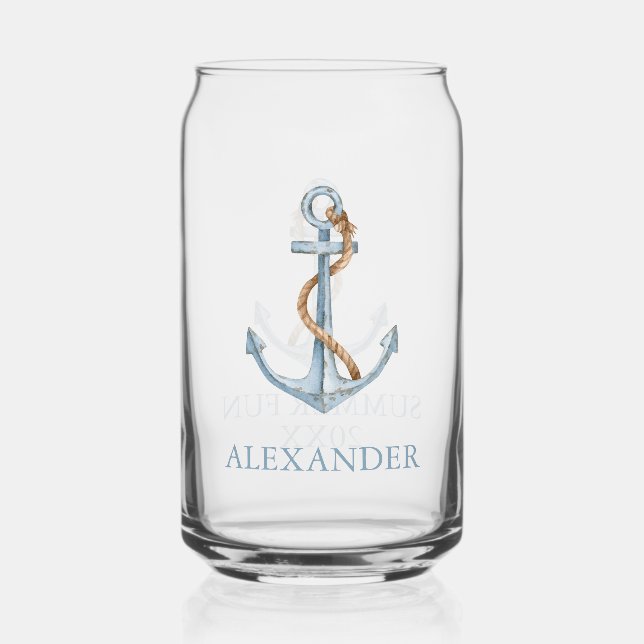 Vintager blauer Anker mit Personalisiertem Seil Dosenglas (Vorderseite)