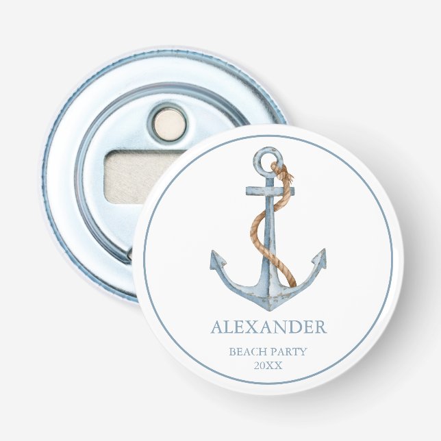 Vintager blauer Anker mit Personalisiertem Seil Flaschenöffner (Vorderseite)