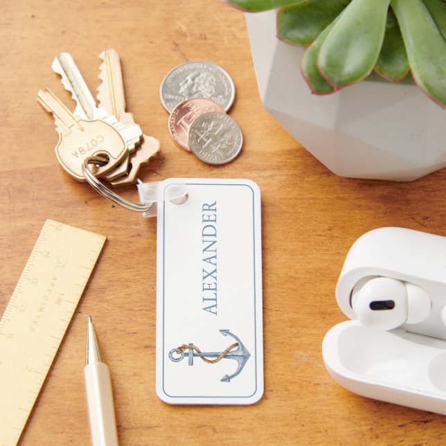Vintager blauer Anker mit Personalisiertem Seil Schlüsselanhänger (Schreibtisch)