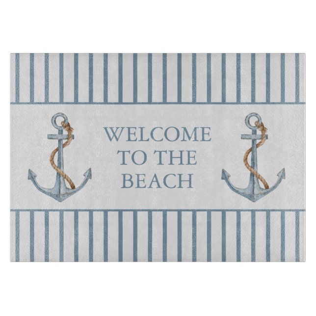 Vintager blauer Anker mit Personalisiertem Seil Schneidebrett (Vorderseite)