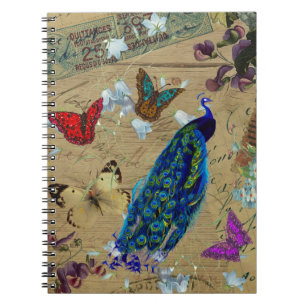 Vintager blauer bunter Pfau-niedlicher Notizblock