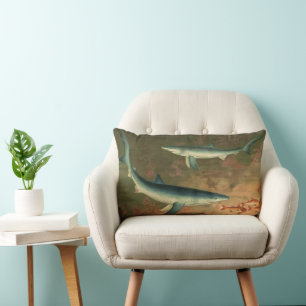 Vintager Blauer Hai isst Fisch, Meeresleben Lendenkissen