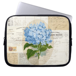 Vintager blauer Hydrangea-französische Laptopschutzhülle