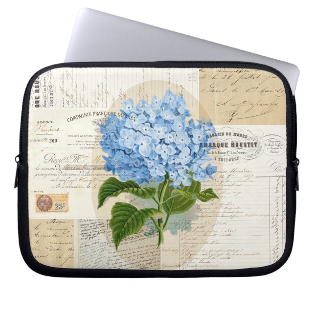 Vintager blauer Hydrangea-französische Laptopschutzhülle (Vorderseite)
