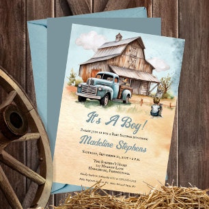 Vintager Blauer LKW Barn Boy Farm Baby Show Einladung