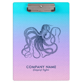 Vintager Blauer Oktopus und rosa bis blauer Ombre Klemmbrett