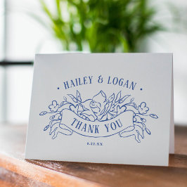 Vintager blauer Rahmen Elegante Hochzeit Dankeskarte