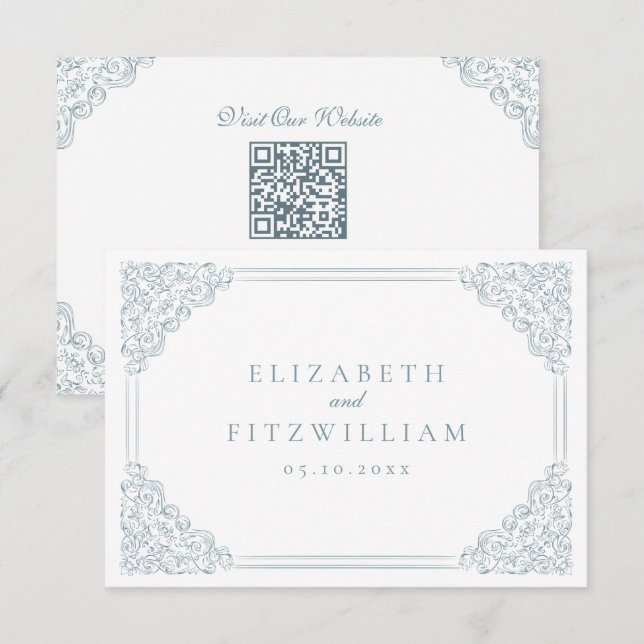 Vintager blauer Rahmen Elegante Hochzeitdetails Begleitkarte (Vorne/Hinten)